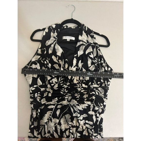 Evan Picone Sz 16 Fit and Flare Midi Halter Style Dress Black White Print - Picture 7 of 9